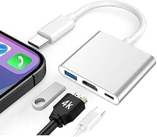 محول USB نوع سي إلى HDMI، محول USB 3.1 نوع سي إلى HDMI 4K+USB 3.0+ منفذ شحن PD 3 في 1، محول متعدد المنافذ رقمي AV لماك بوك برو/ اي باد برو/سوتشS23/S24/جهاز عرض/شاشة