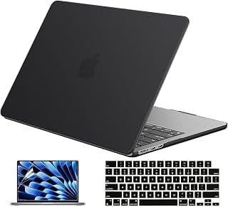 EooCoo Compatible with MacBook Air 13 inch Case M5 2026-2022 M4 M3 M2 Model A3449 A3240 A3113 A2681, Mac Air 13.6 inch Hard Shell & Keyboard Cover & Screen Film & Type-C, Matte Smoke Black
