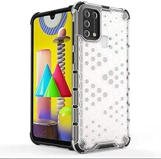 جراب خليه النحل خلفي شفاف مقاوم للصدمات لهاتف سامسونج ام 31 (Samsung M31) - ابيض بولي كربونات