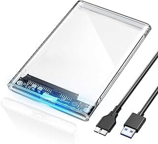حاوية قرص صلب خارجي 2.5 انش USB 3.0 الى ساتا III - حافظة قرص صلب/SSD شفافة بدون ادوات مع دعم UASP لـ 7 ملم/9.5 ملم 2.5 انش ساتا SSD وهارد ديسك - متوافق مع الكمبيوتر وبلاي ستيشن 4 واكس بوكس والتلفزيون