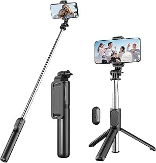 Selfie Stick Tripod with Wireless Remote, 4 in 1 Extendable Portable Selfie Stick & Phone Tripod Compatible with Most Smartphones.