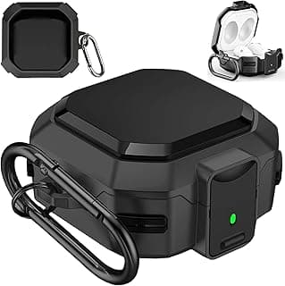 جراب حماية متين مع قفل أمان لسامسونج Galaxy Buds FE / Buds 2 Pro / Bud Pro / Buds 2 / Buds Live، مع ميدالية مفاتيح (أسود)