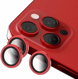 Camera Lens Protector, 9H Tempered Glass Metal Camera Lens Protector, Scratch Resistant Metal Camera Ring [HD Clear] [Corrosion Resistant] Shockproof Compatible with iPhone 12/12mini (Red)