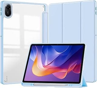 جراب لجهاز شاومي Redmi Pad 2 2025 11 بوصة مع مكان مدمج للقلم، ظهر شفاف من البولي كربونات PC، غطاء تابلت مقاوم للصدمات مع حامل ثلاثي الطيات، خاصية الاستيقاظ/النوم التلقائي (أزرق فاتح)