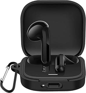 Silicone Case Compatible with Xiaomi Redmi Buds 6, Soft Silicone Shockproof Protective Case with Carabiner (Black)