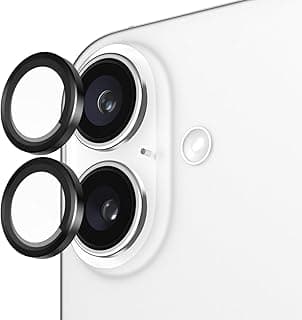 Camera Lens Protector with Aluminum Rings for iPhone 16 / iPhone 16 Plus - 9H Tempered Glass - Durable Anti-Scratch, Anti-Shatter, HD View w/Night Shoot, Case Friendly, Easy Install - Black