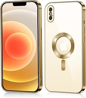 جراب لهاتف Iphone X/XS مغناطيسي [يدعم شاحن Magsafe]، لاسلكي، مضاد للخدش والصدمات، حماية كاملة للعدسة (ذهبي)