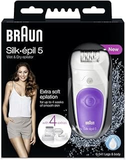 Silk-épil 5 5-541 – Wet & Dry Cordless Epilator with 4 extras including a shaver head and a trimmer cap