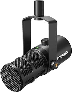ميكروفون ديناميكي PD400X، USB اكس ال ار بودكاست للكمبيوتر مع برنامج، ضاغط لكتم الصوت، مقبس سماعة رأس، مقبض للتحكم في مستوى ستوديو للبودكاست والتسجيل والبث والالعاب من ماونو، هايبر كارديويد، أسود