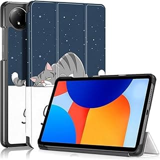 جراب حماية ذكي فائق النحافة لـ هواوي MatePad Mini 8.8 بوصة 2025، جراب PU و PC بخاصية النوم والاستيقاظ التلقائي، مسند ثلاثي الطي، مقاوم للصدمات بتصميم قطة أنيق (كحلي/رمادي)