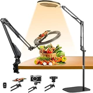 yAyusi Ring Light Overhead Phone Mount with Stand and Phone Holder, Dimmable Selfie Ring Light for Recording/Live Streaming, USB Powered, Black