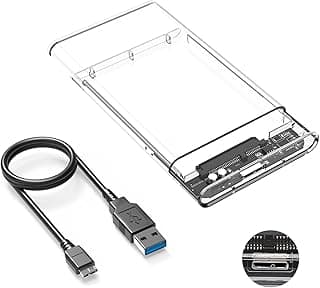 جراب خارجي للقرص الصلب أو SSD مقاس 6.35 سم بمنفذ USB 3.0 تدعم سمك 7 مم و9.5 مم متوافقة مع ساتا I II III وتقنية UASP سهلة التركيب بدون أدوات بتصميم شفاف من اباوات