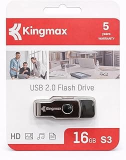 كينج ماكس ذاكرة فلاش USB 2.0 سعة 16GB S3، ذاكرة محمولة لنقل البيانات بسرعة عالية، تصميم صغير ومتين، مثالي للوثائق والموسيقى والصور والفيديوهات، ضمان 5 سنوات
