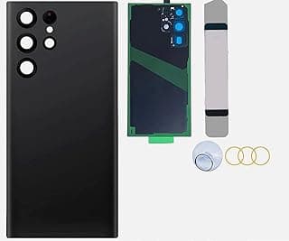 غطاء زجاجي خلفي بديل متوافق مع سامسونج Galaxy S22 Ultra 5G مع أدوات تركيب - أسود فانتوم