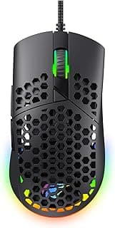 ماوس جيمنج سلكي RGB، ماوس جيمنج خفيف الوزن بتصميم خلية النحل، دقة قابلة للتعديل 7200 DPI، 7 أزرار قابلة للبرمجة
