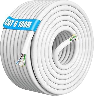 كابل إيثرنت عام - 100 متر Cat6، 1000 ميجابت في الثانية، حماية 250 ميجاهرتز، أبيض، RJ45، كابل شبكة طويل 300 قدم