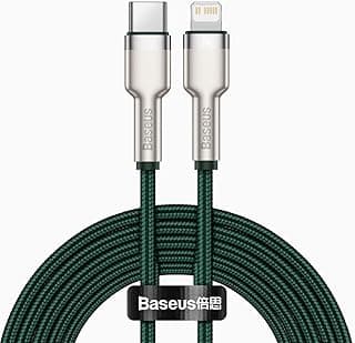 كابل شحن سريع 20 وات من سلسلة Tough Metal بمنفذ USB Type C إلى Lightning معتمد من ابل MFi لايفون 14 برو ماكس / 13/12/ 11/ XMax/Xs/XR/ 8Plus/ SE / 7/ 6s بلس (أخضر)