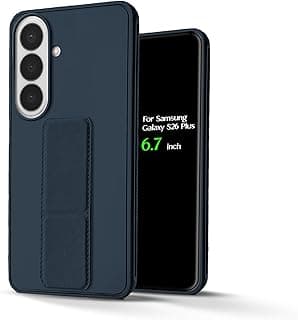 For Samsung Galaxy S26 Plus Silicone Back Case with Leather Handle Wrist Strap, Kickstand Back Feature Landscape and Portrait, Magnetic Holder Compatible with Samsung Galaxy S26 Plus (6.7") (Navy)