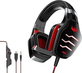 سماعة رأس جيمنج GT86 بصوت محيطي 3D وإضاءة LED مع ميكروفون قابل للطي بخاصية إلغاء الضوضاء للكمبيوتر / الموبايل / PS4 / PS5 أحمر