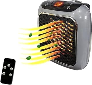 سخان كهربائي سيراميك موفر للطاقة بقوة 800W، مزود بمنظم حرارة رقمي ومؤقت من 1 إلى 12 ساعة وجهاز تحكم، سخان محمول صغير بمروحة للغرفة، منخفض استهلاك الطاقة مع قابس المملكة المتحدة من جي ويل، رمادي