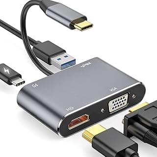 محول نوع سي من USB C الى HDMI وVGA وUSB 3 بمنفذ شحن متوافق مع سامسونج S9-S8-نوت 9-8-ابل ماك بوك-نينتندو سويتش باتبيت أسود