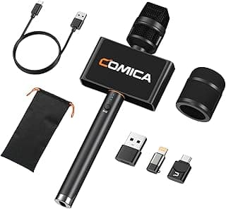 كوميكا ميكروفون لاسلكي محمول باليد مع مستقبل USB-C من ريفو اس، تسجيل 48 كيلو هرتز/24 بت، عمر بطارية 15 ساعة، ميكروفون مراسل للمقابلات الشارعة/البودكاست، متوافق مع ايفون 15/16، جوال اندرويد USB-C