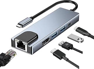هاب USB C، محول 5 في 1 USB C مع منفذ 4K HDMI وايثرنت، منفذ شحن 100W PD، منافذ USB 3.0 و 2.0 متوافق مع ماك بوك برو، XPS، وأجهزة USB C (100mbps)