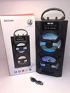 سماعة بلوتوث LED - تجمع بين وضع الكاريوكي، راديو FM، مدخل USB/AUX، بطارية 1200mAh، وتصميم أسود أنيق في إطار محمول 26x13 سم