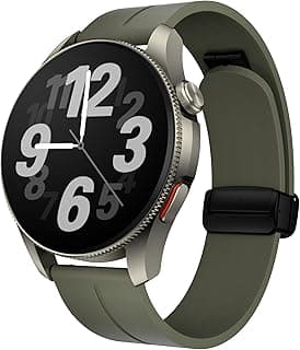 Elegance OB12 Smart Watch, 1.43" AMOLED Display, Green Band, Silver Case with Extra Unique Color Fabric Strap