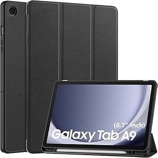 جراب لسامسونج Galaxy Tab A9 2023 (8.7 بوصة) فائق النحافة مع حامل جلد (أسود)
