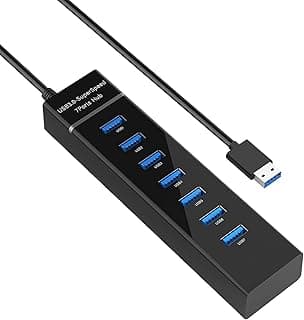 موزع بيانات USB 3.0 بـ7 منافذ USB بكابل 3.3 قدم لبلاي ستيشن 4 وبلاي ستيشن 5 واكس بوكس ون وماك بوك وماك برو/ ميني واي ماك واكس بي اس وسيرفس برو وآيفون واي باد وجالاكسي وهارد HDD ولاب توب من زيكارت