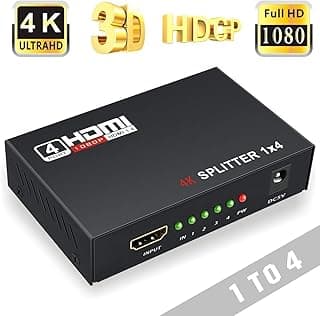 Tobo Hdmi splitter 1x4, hdmi splitter 1 in 4 out, hdmi splitter supports full hd1080p 4k and 3d, compatible with xbox ps3/4 roku blu-ray player hdtv (included high speed hdmi cable) - black