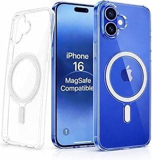 جراب مغناطيسي شفاف لهاتف iPhone 16 مقاس 6.1 بوصة متوافق مع MagSafe، مضاد للاصفرار والصدمات