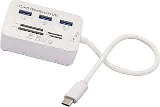 USB Type C 3.0/3.1 Card Reade Adapter Type-c to 3 Port USB 3.0 Hub with Card Reader MSDUO SD(HC) M2 TF(Flash) Multi-in-1 Memory Adapter Cable[0.3m/1ft](White/Type-c)