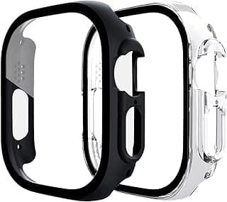 جراب صلب متوافق مع Apple Watch Ultra مقاس 49 مم مع واقي شاشة TPU مضاد للخدش، جراب حماية 360 درجة لـ iWatch Ultra، عدد 2، أسود/شفاف، 49 مم