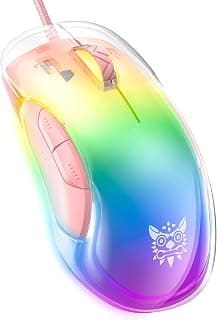 Onkuma CW925 RGB Wired Gaming Mouse with 12800 DPI Optical Sensor 8 Programmable Macro Buttons Customizable Software Ergonomic Lightweight Design for PC Mac Laptop Esports FPS MOBA Gaming Pink