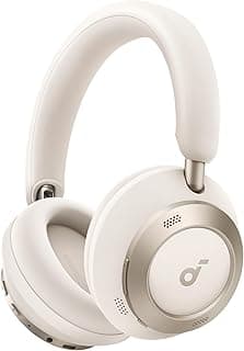 سماعات راس سبيس ون برو تصميم قابل للطي للغاية صوت بدون فقدان 60 ساعة، شحن فائق السرعة صوت لاسلكي عالي الدقة مع تقنية الصوت اللاسلكية مقاس مريح، من ساوند كور، أبيض