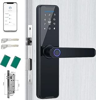 TDOO Electronic Fingerprint Door Lock, Unlock with Fingerprint, Code, Card,Key.Unlock Smart Digital Handle Lock for Tuya (E)