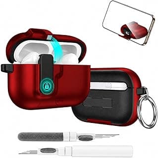 جراب Fekra Lock لـ Apple Airpods Pro 3 (2025)، حماية قوية مع قفل آمن لـ Airpods Pro 3 الجيل الثالث مع طقم تنظيف (أحمر)