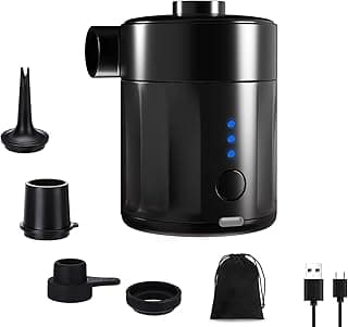 Portable Electric Air Pump for Inflatables, Rechargeable Battery Air Pump for Airbed 2-in-1 Portable Mini Vacuum Pump with 4 Air Nozzles and Storage Bag for Air Mattress, Pool
