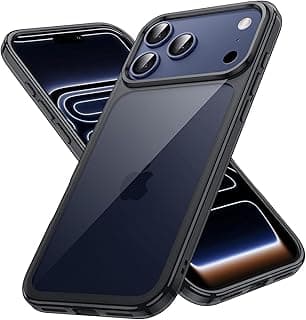 جراب موبايل Magic ممتص للصدمات، إطار TPU أسود مطفي مع ظهر شفاف مقاوم للخدش لهاتف ابل (17 Pro)