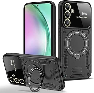 Case For Samsung Galaxy S24 FE with Camera Lens Protector, Heavy Duty Rugged Shockproof with Ring Kickstand, Compatible with Wireless Charging, for samsung s24 fe (Black)