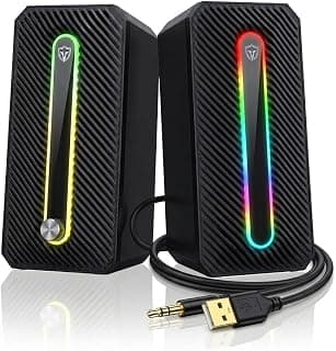Computer Speaker Multimedia Wired – 10W (5W*2.0 Channel Stereo) – Dynamic RGB Lighting & Touch Control - USB 2.0 Power + 3.5mm Audio Jack – for PC/Gaming/Music/Mobile