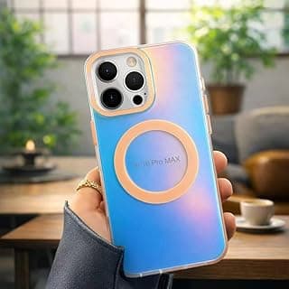 Ecosystem Magnetic Phone Case for iPhone 16 Pro Max, Iridescent Holographic Gradient Colour, MagSafe Compatible, Silicone with Camera Protection (Desgin 1)