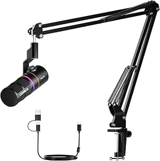 ميكروفون ألعاب USB D10 (A) اي جوي من كوميكا - بذراع بوم مع إلغاء الضوضاء، XLR/USB-سي، مراقبة الوقت الحقيقي، كتم الصوت، ميكروفون استوديو احترافي ار جي بي للألعاب والبث والمدونات الصوتية والتسجيل(أسود)