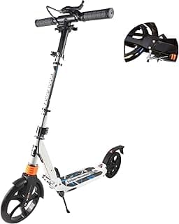 adult scooter with dual suspension, hight-adjustable urban scooter | folding kick scooter with big wheels for teens kids age 12 up€¦- White