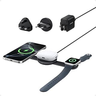 MagSafe Compatible MagGo UFO 3-in-1 Charger, 15W Qi2 Certified, Foldable Travel Charging Pad, for iPhone 17/16/15, AirPods, Apple Watch (Not a Power Bank), Black