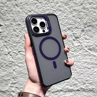 جراب مغناطيسي صديق للبيئة لهاتف iPhone 13 Pro Max مع مسند للعدسة، متوافق مع الشحن اللاسلكي، إطار TPU مقاوم للبصمات، جراب حماية رفيع ومقاوم للصدمات لهاتف iPhone 13 Pro Max (أرجواني)