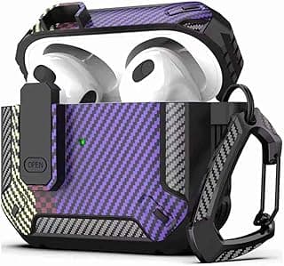 for AirPods 4 Case with Lock, AirPods 4th Generation Case Cover with hook Shockproof AirPod Gen 4 Protective Cases with Keychain Compatible with Apple AirPods4 2024 (Carbon Fiber Purple)