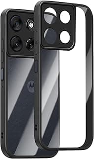 جراب KeHowy لهاتف Motorola Moto G56 5G، مضاد للصدمات، إطار TPU سيليكون مطفي، حماية للكاميرا، ظهر PC شفاف - أسود